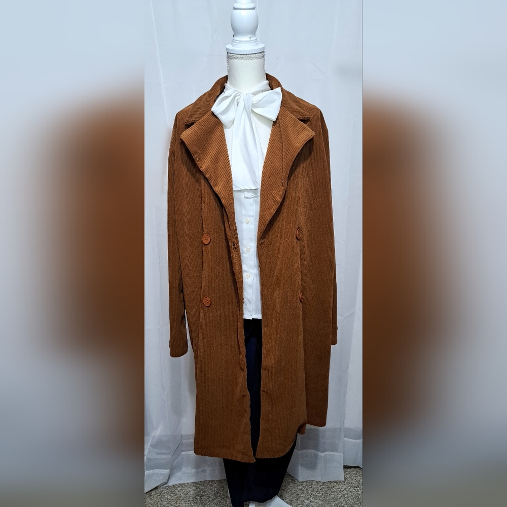 Long Brown trench Coat and Blouse